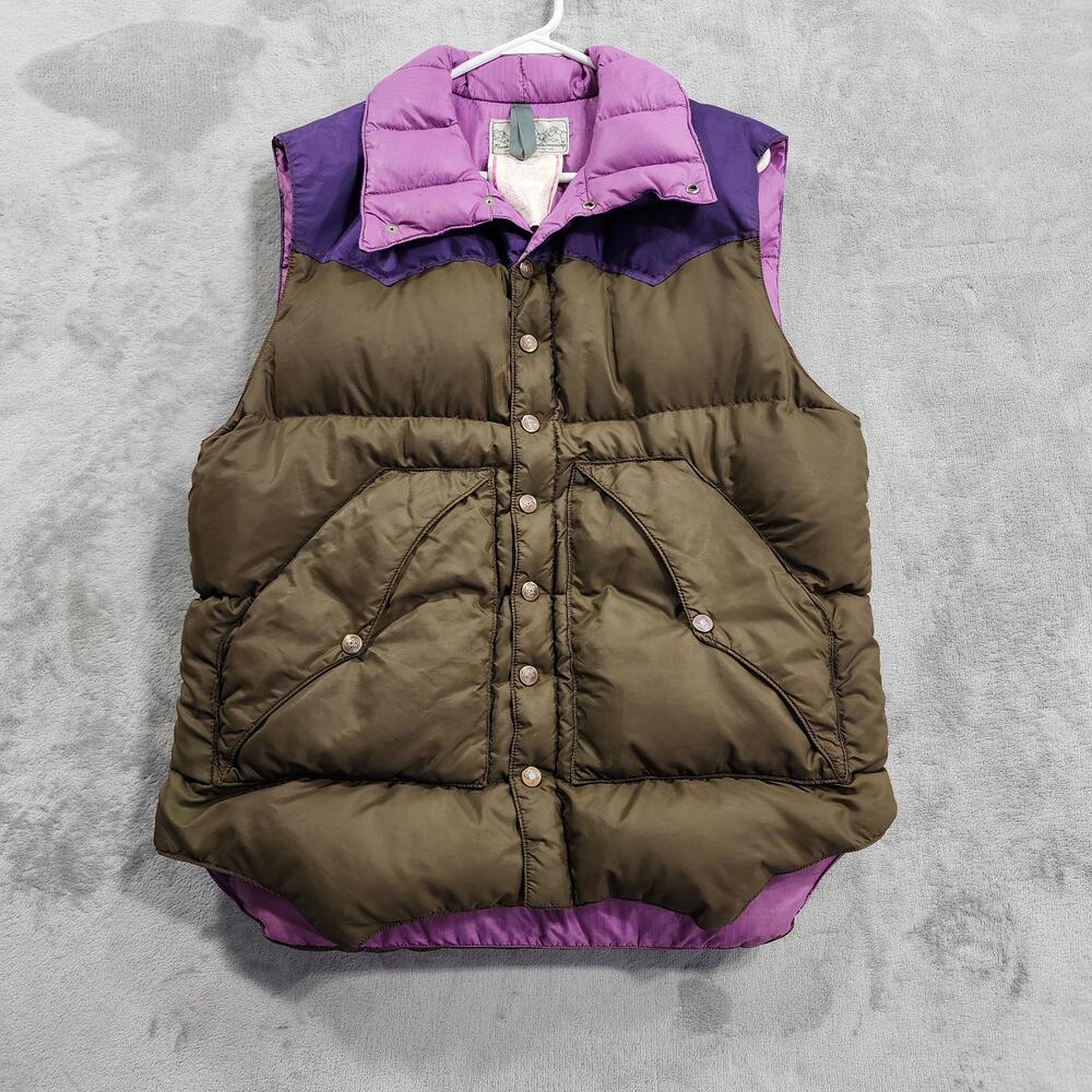 Vintage Powderhorn Mountaineering Vest Mens L Brown Purple Down Puffer Retro Ski